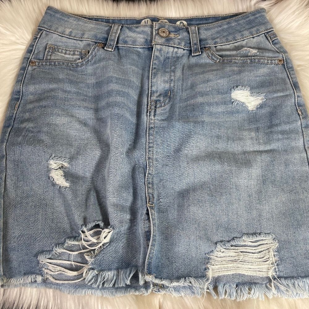 Vintage Reunion By Rewash Distressed Denim‎ Boho Mini Skirt Sz 26